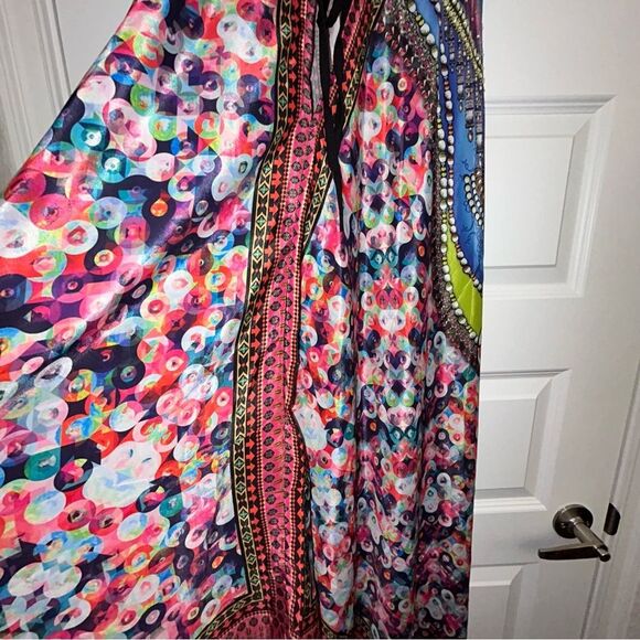 Halter Open Back Asymmetrical Sequins Embellished Mix Print Maxi Dress - Picture 10 of 12